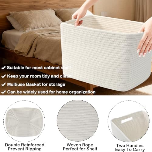 3 Pack Woven Baskets,Storage Baskets for Shelves with Handles - Image 3