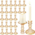 Sieral 24 Pcs Gold Taper Candle Holders 4'' Tall Candlestick Glass Holders Bulk Crystal Decorative Stand Wedding Stick Holder for Anniversary Party Dining Table Festival Decor by Sieral