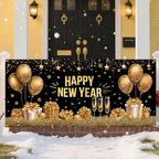 New Year’s Glittering Garage Door Banner – "Happy New Year" with Gold Balloons, Champagne Glasses, and Gifts – Garage Door Cover for Holiday Decor and Outdoor Celebrations - Image 6