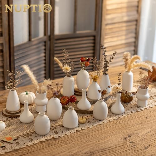 NUPTIO Small White Ceramic Vase: 15 Pcs Assorted Vases - Image 3