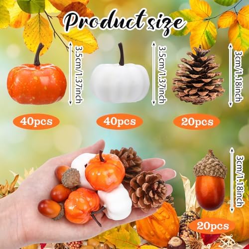 Yookeer 120pcs Fall Mini Pumpkins Artificial Acorn Pine Cone, Lovely Color - Image 2
