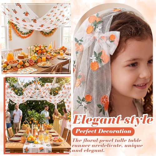 Mindsoft 3 Pcs Orange Cuties Table Runner, 10ft Tablecloth Little Cuties Baby Shower Decorations Gauze Embroidery Tulle Lace Runner Orange Fruit Decor for Table Wedding Birthday Bridal Baby Shower - Image 5