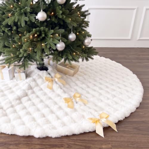 JOVIPOP Large Christmas Tree Skirt, 60-Inch White Faux Fur Decor by Unknown