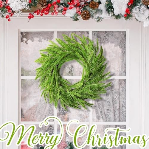 4 Pcs Christmas DIY Green Wreath 10 Inch Artificial DIY Faux Plain Wreaths Front Door Green Farmhouse Cabinets Indoor Outdoor Wall Decor(Norfolk Pine) - Image 6