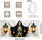 7x16FT Skull Lamp Halloween Garage Door Banner Skeleton Witch Happy Hallowen Garage Door Cover Decoration for Hallowen Decoration - Image 4