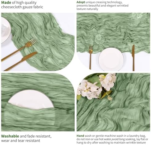 28 Pack Sage Green Cheesecloth Table Runner 17x108 Inch Semi Sheer Boho Gauze Cheese Cloth Fabric Table Runners, for Wedding Party Baby Shower Birthday Home Decor Garden Farmhouse - Image 4
