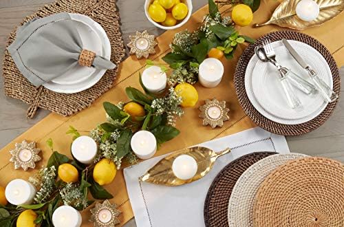 SARO LIFESTYLE Classic Hemstitch Table Runner - Elegant Everyday Table Runner with Textured Fabric and Hemstitched Border for Dining Tables and Formal Entertaining, 16"x72", Mustard - Image 4