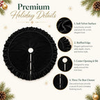 Velvet Christmas Tree Skirt, 60 Inches Black Ruffled Velvet Christmas Tree Skirt,Rustic Vintage Xmas Tree Skirt for Party Decorations - Image 4