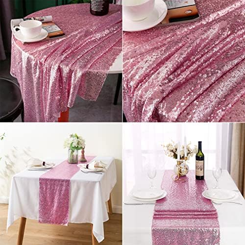 Rose Pink Sequin Table Runner 6 Pack, 12''x108 Glitter Table Runner - Image 3