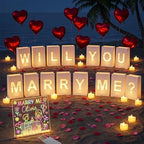Will You Marry Me Proposal Decorations - Luminary Bags with LED Message Board & Stand, 5 Colored Pens, 30 Heart Tea Lights, 10 Heart Balloons and 2000 Rose Petals, Romantic Valentines Day Decor by KINGUMP