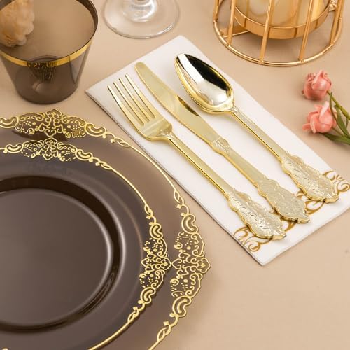 Bestluck 350PCS Clear Black Plastic Plates for 50 Guests - Image 4
