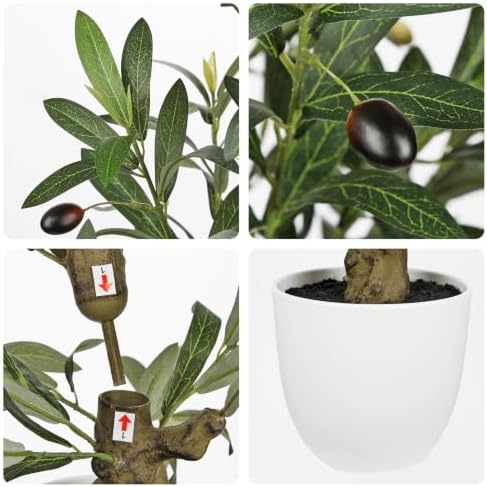 Briful 24.8 Inch Artificial Olive Tree in White Pot for Tabletop Decor - Image 3