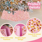 Sequin Christmas Tree Ring Collar Collapsible 25.59 Inch Pink Gold Tree Skirt Velvet Tree Stand Cover for 7.5ft Artificial Tree Home Xmas Ornaments - Image 4