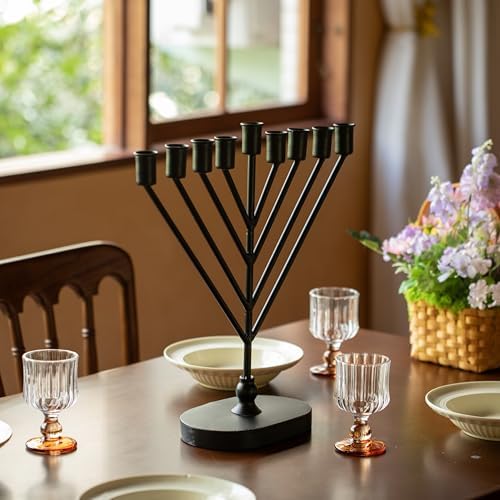 Vintiquewise 9-Branch Rambam-Style Hanukkah Menorah Mid-Century Modern Decorative Accent Traditional Celebration Display and Festive Lighting Centerpiece Ideal for Tables Mantels and Shelves, Black - Image 2