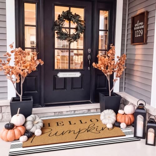 Tinideya 2 Pcs Hello Pumpkin Layered Doormat Set with Stripe Rug - Image 6
