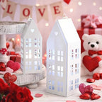 SiliFine 2 Set White House Lanterns with Candles, Christmas Metal Decor - Image 3