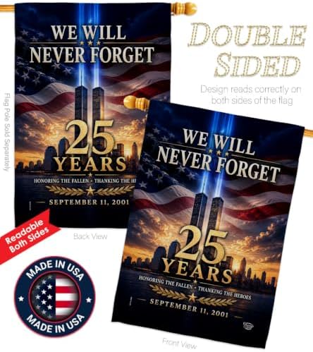 25 Year 9/11 We Will Never Forget Flag Wood Dowel Kit Wall Decor Home Tapestry Poster Patriot Day Decor Memorial Gifts Memorabilia Home Decorations September 11 Garden Remembrance Tribute - Image 3