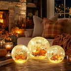 NEEDOMO Fall Table Decor, Set of 3 Sparkling Crackle Glass Ball with LED Lights Timer Pumpkin Gnomes for Thanksgiving Decor, Autumn Centerpieces Thanksgiving Decorations for HomeTabletop Mantel Indoor - Image 5