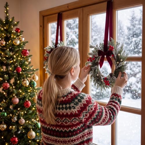 Riceshoot 12" Small Christmas Wreath for Chair Mini Cabinet Wreath with Bow - Image 6