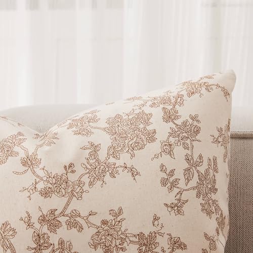 100% Cotton French Pastoral Throw Pillow Covers Set of 2, 24x24 Inch Double Sided/Brown, Farmhouse Decorative Cushion Covers for Sofa Bed Living Room Home Decor - Image 2