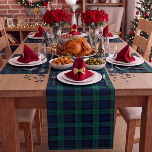 HunnmingRe 6 Pcs Black Christmas Tartan Plaid Table Runner 13 x 72 - Image 3