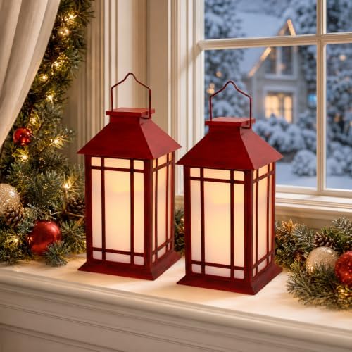 Bdor 13 Inch Christmas Outdoor Decorative Lanterns with Candle Timer 2 Pack - Image 2