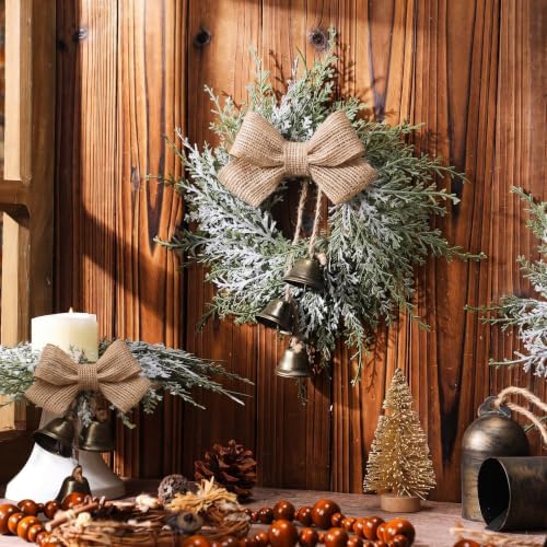 Civaner 8 Pcs 10" Mini Christmas Cabinet Wreaths with Bells and Ribbon - Image 2