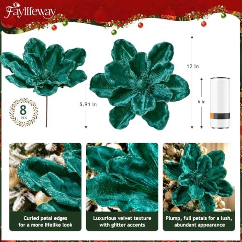 8PCS Large Christmas Magnolia Flowers for Christmas Tree Wreath - Image 2