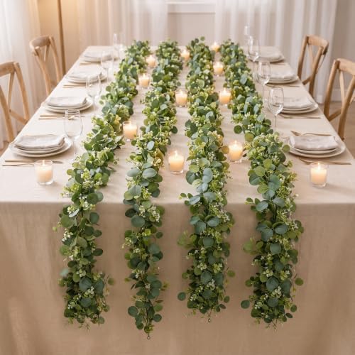 Faux Eucalyptus Garland 4 Pack, 5.9 Ft Each for Wedding Tables - Image 3