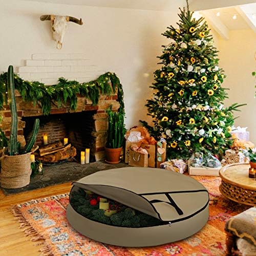 Covers & All Christmas Wreath Storage Bag 12 Oz with Carrying Handle & Dual Zipper - 100% Water Resistant Durable Material Storage Bag - Holiday Xmas Tear Resistant Bag (40" Dia x 7" H, Beige) - Image 6