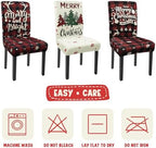 Christmas Chair Covers Set of 6 Xmas Tree Snowflakes Buffalo Plaid Stretch Parsons Chair Slipcovers for Winter Christmas Dining Room Decor Chair Seat Protectors(Christmas Red,6PCS) - Image 6