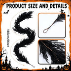 XunYee 6 ft Halloween Black Garland Artificial Norfolk Pine Garland Decor - Image 3