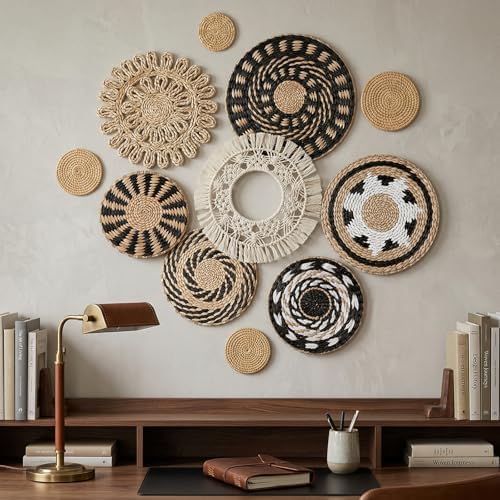 11 Pcs Boho Wall Basket Decor, Bulrush Woven Wall Hanging, Multi Size - Image 7