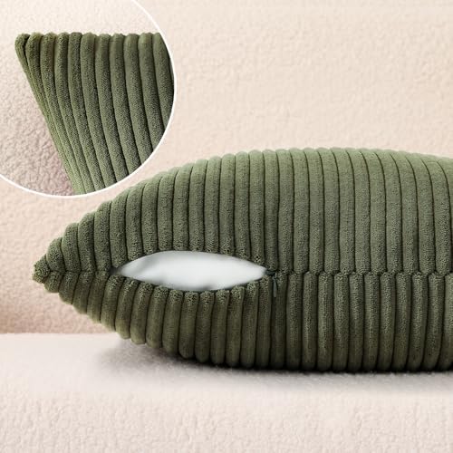 Mecatny Corduroy Fall Throw Pillow Covers 26x26 Set of 2 Olive Green - Image 5