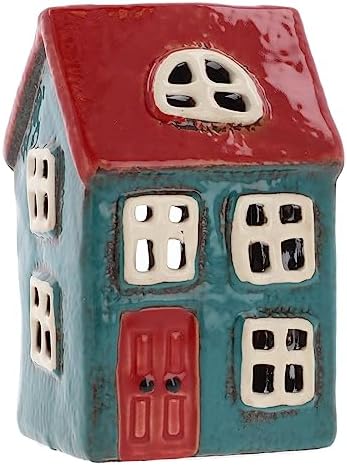 Shudehill Giftware Ceramic Village Pottery Bright Colour Range Tealight Holder, beautiful house-warming gift, Home Ornament, Candle Holder… (Blue/Red) by Shudehill+Giftware