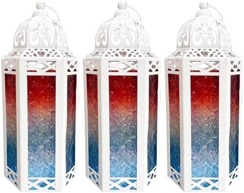 Vela Lanterns Decorative Indoor Candle Holder, Red/White/Blue, M, 3-Pack by VelaCandleLanterns