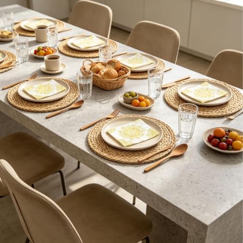 12 Pack Round Woven Placemats Set with 20 Napkins,12 Inch Natural Water Hyacinth Wicker Rattan Jute Straw Table Mats,Boho Decor Farmhouse Charger Plates for Dining Table, Kitchen & Holiday Dining - Image 5