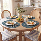 MOSAYT Vinyl Faux Leather Oval Placemats, Set of 6, Navy Blue - Image 2