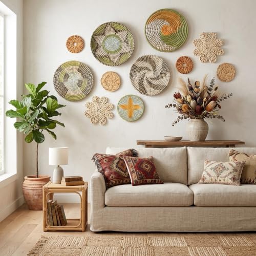 11 Pcs Boho Wall Basket Decor, Bulrush Woven Wall Hanging (Jungle) - Image 5