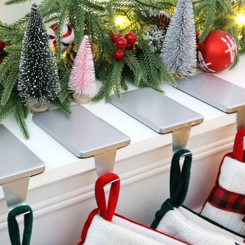 HMASYO Christmas Stocking Holders for Mantle Set of 4, Silver Heavy Duty Iron Stocking Hangers Base, Low Profile Weighted Stocking Holder Hooks for Fireplace Tabletop Shelf Christmas Decoration - Image 6