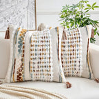 Chenille Striped Tufted Textured Boho Throw Pillow Covers 18x18 Set of 2 by Unknown