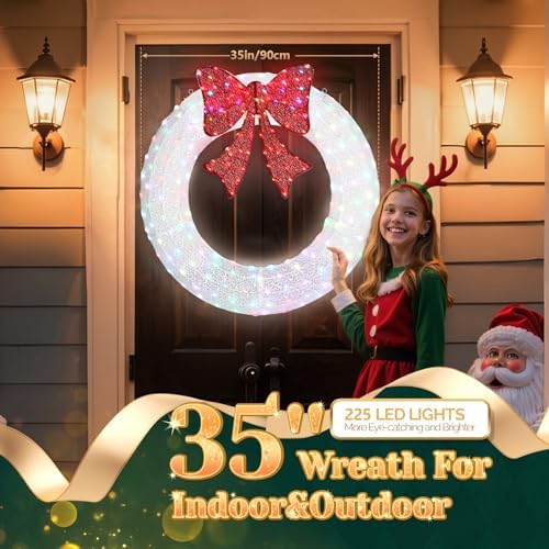VINGLI 36in Pre Lit Christmas Wreath for Front Door Mantel & Stair Railing with Lights Indoor Outdoor Doorway Decor Garland Mutiple Colour Mode - Image 7