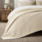 EVERGRACEHOME Chunky Chenille Knit Throw Blanket, 90 x 90, Beige - Image 4