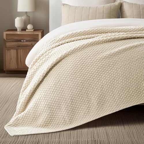 EVERGRACEHOME Chunky Chenille Knit Throw Blanket, 90 x 90, Beige - Image 4