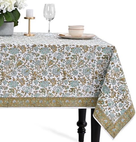 CPC Harvest Bloom Block Print 100% Cotton Rectangle Tablecloth 52x70 Inch by COTTONPRINTCLUB