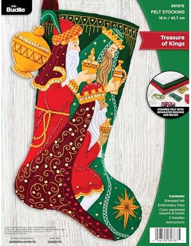 Bucilla Felt Applique 18" Stocking Making Kit, Treasure of Kings, Perfect for DIY Arts and Crafts by Bucilla