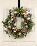 24” Christmas Wreath for Front Door with Lights Hanger Golden Ball Artificial Frosted Evergreen Pine Cones Gilded Forest Foliage Winter Outdoor Décor Indoor Wall Decorations - Image 4