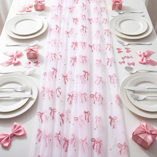 8 Pcs Pink Bow Table Runners 29 x 70 in Pink Bow Tablecloth - Image 3