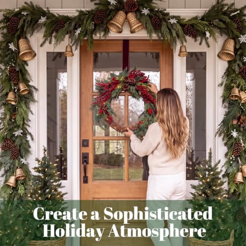 Yinder 20 Inch Christmas Wreath with LED Lights Red Berry Rattan - Image 5