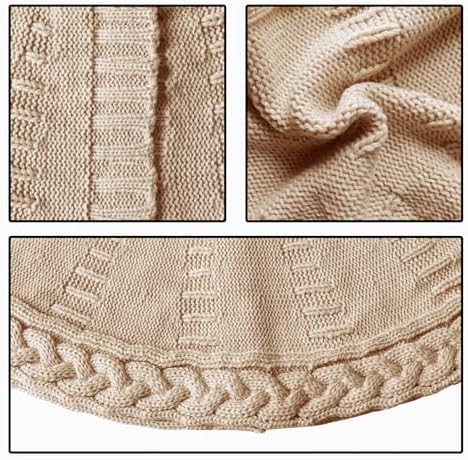 60 inch Christmas Tree Skirt: Large Tree Skirt for 9ft Tree, Braided Cable Knit Beige Tree Skirt, Vintage Tree Skirts, Rustic Farmhouse Christmas Decorations - Image 3